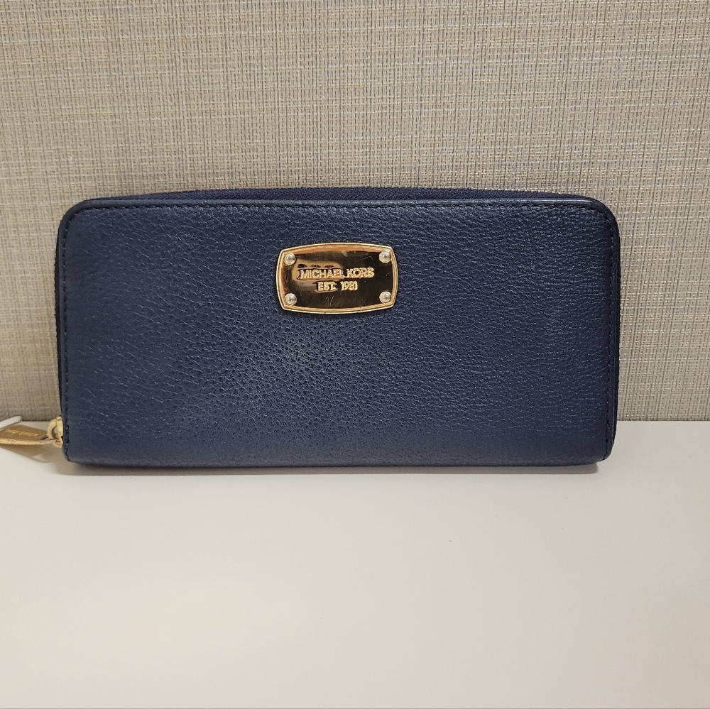 Michael Kors Blue Long Zip Around Wallet
